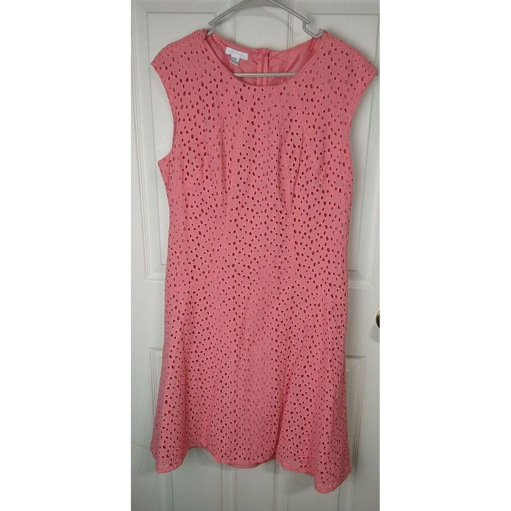 London Times Sleeveless Pink Eyelet A-Line Dress Size 14